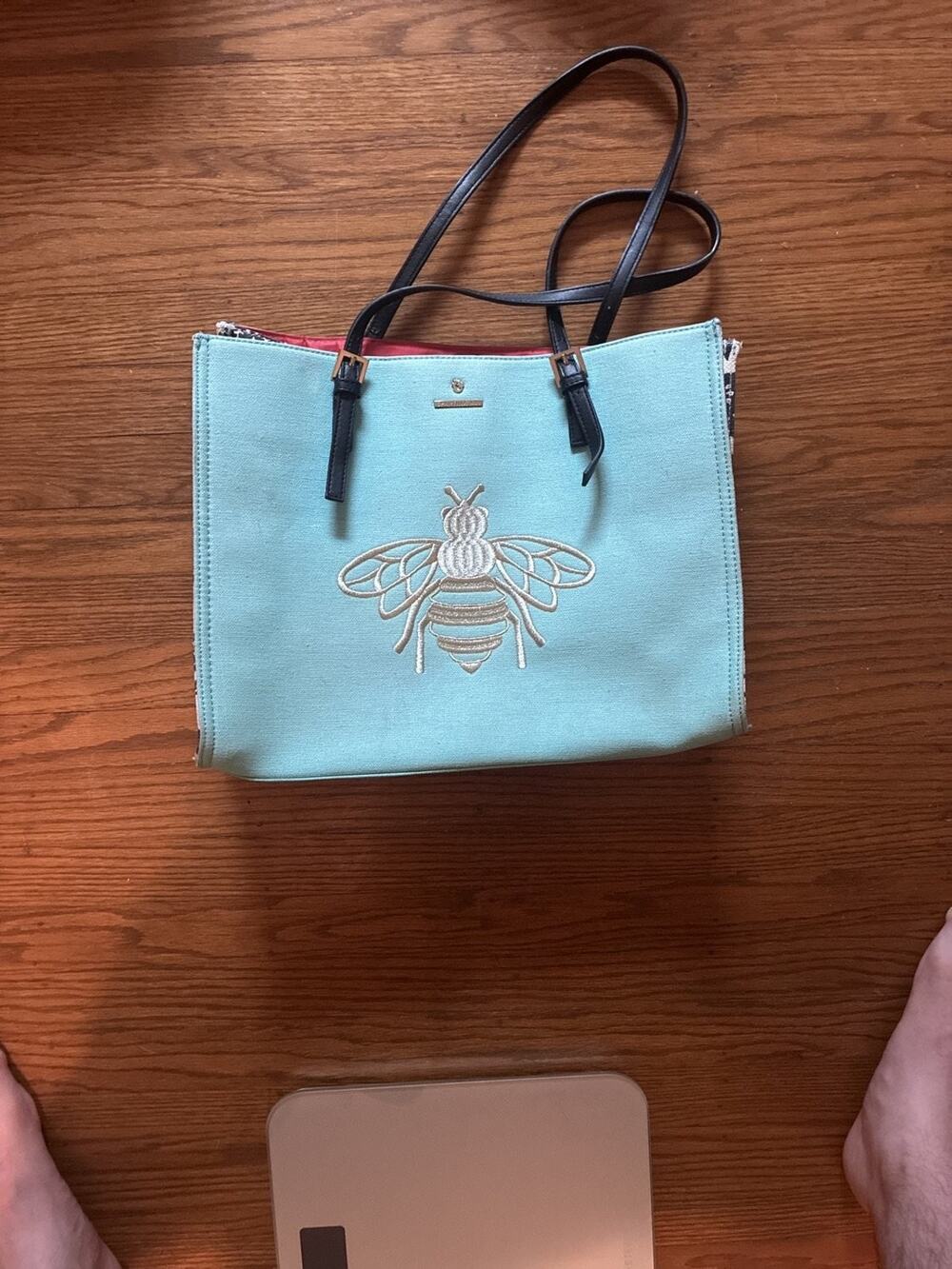 Spartina 449 canvas tote shoulder bag bee M Aqua Womens Embroidered